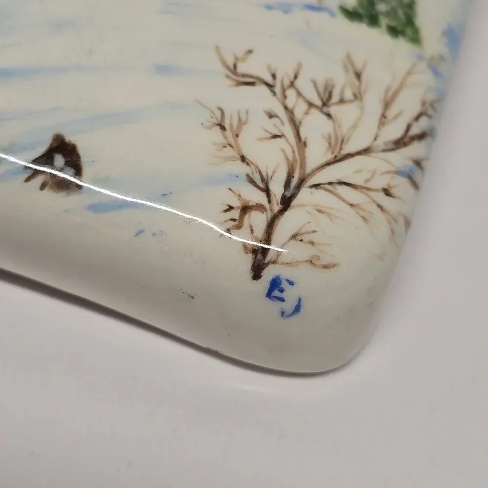Vintage Handpainted Ceramic Cutting Board Wall Hanging Winter Christmas Decor